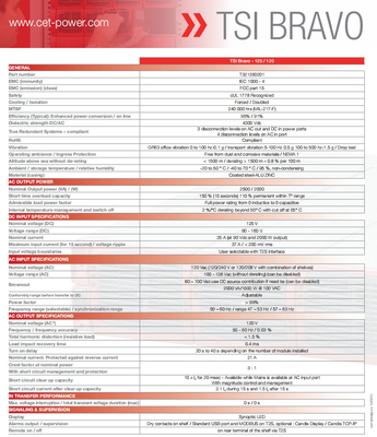 CE+T TSI Bravo125/120 met Extra AC Input 125Vdc 120Vac 2.5KVA 2.5KW P/N T321350201