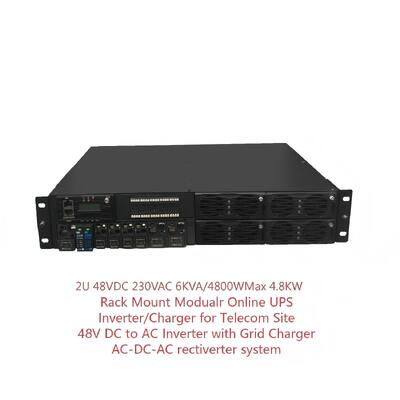 19 inch 2U 48VDC 230VAC 6KVA /600W Rack Mount Modulaire Online UPS Telecom gelijkrichter omvormer-lader 2 in 1 voor telecomlocaties.