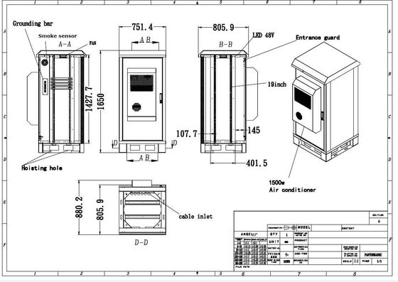Antidiefstal driepuntsslot Outdoor Telecomkastbehuizing 30U 40U Op maat gemaakt voor netwerkapparatuur
