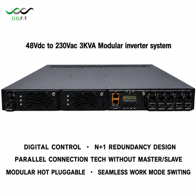 48VDC naar 220Vac modulair omvormersysteem N+1 parallelle redundantie 0ms naadloze overdracht 3KVA rekmontage telecomvoeding