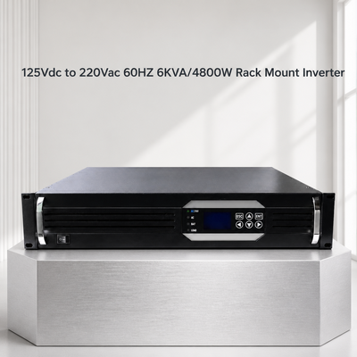 19 Inch 2U Rack Omvormer 6KVA 4800W Pure Sinus 125VDC naar 220VAC voor Off-Grid Toepassingen